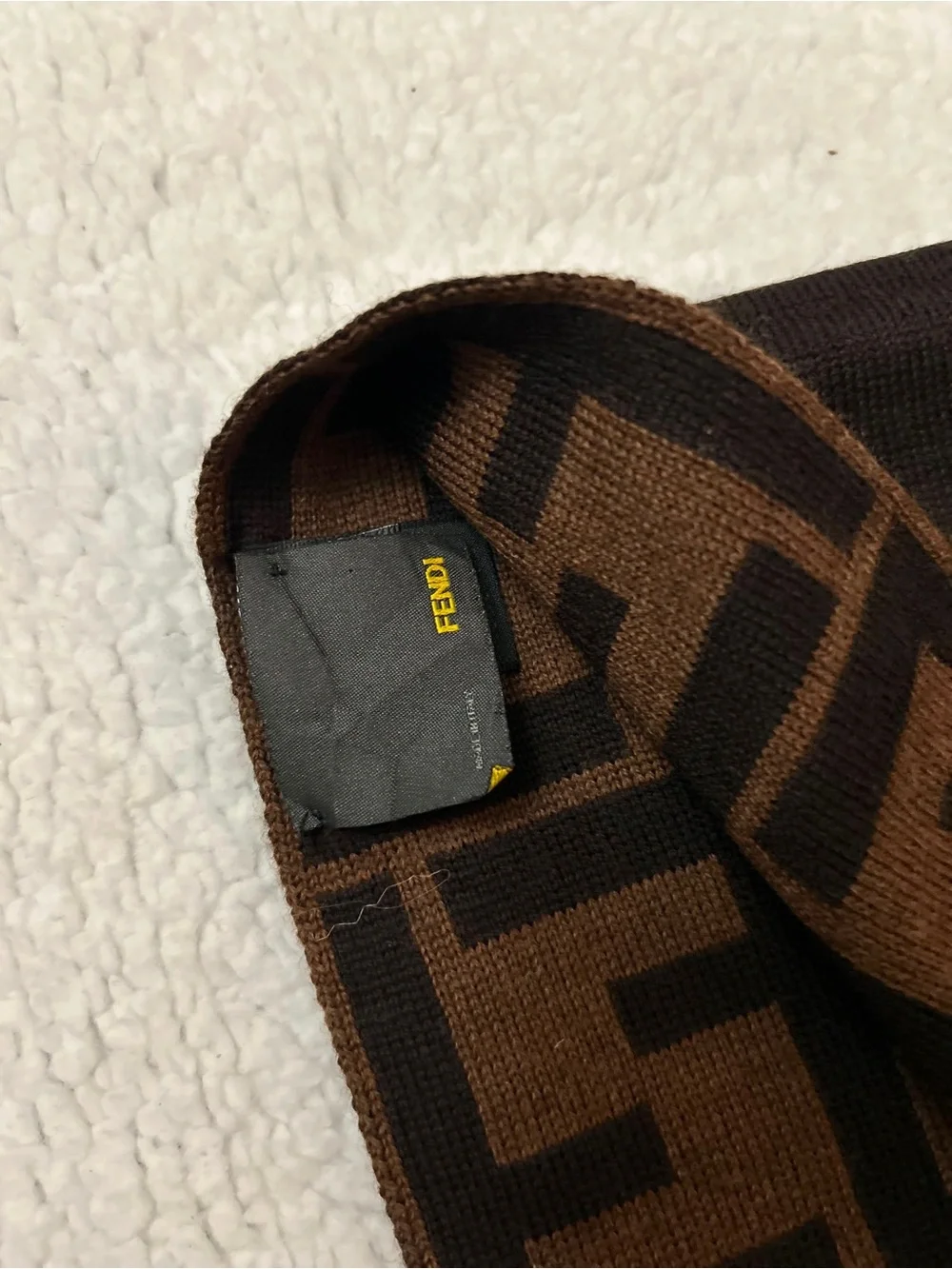Fendi Brown and Black FF Border Wool Scarf